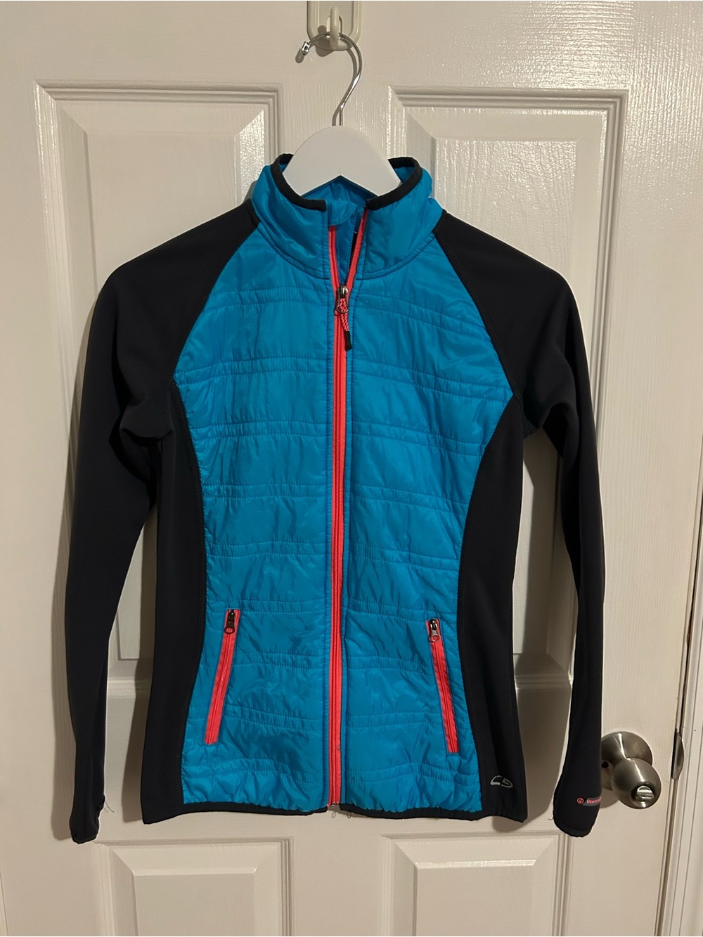 Champion Women's Black & Aqua Blue Puffer Jacket with Pink Zippers